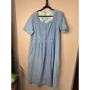 Erika Women's Denim Dress Size 1X short sleeve maxi round neck‎ long dress